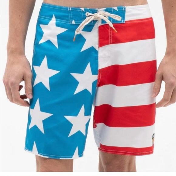 Ambsn Pac Sun Men's Patriotic Board Shorts Unlined Stars and Stripes Size 33 NWT - Picture 1 of 8